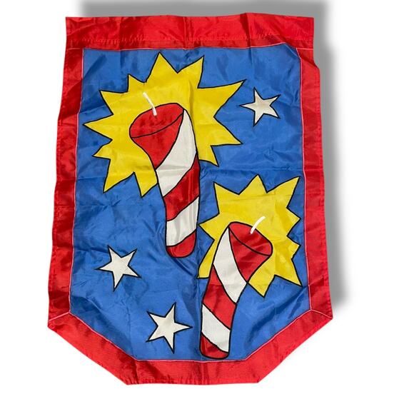 Fireworks July 4th Patriotic Flag Independence Day Red Blue Yard House Banner - Picture 2 of 5